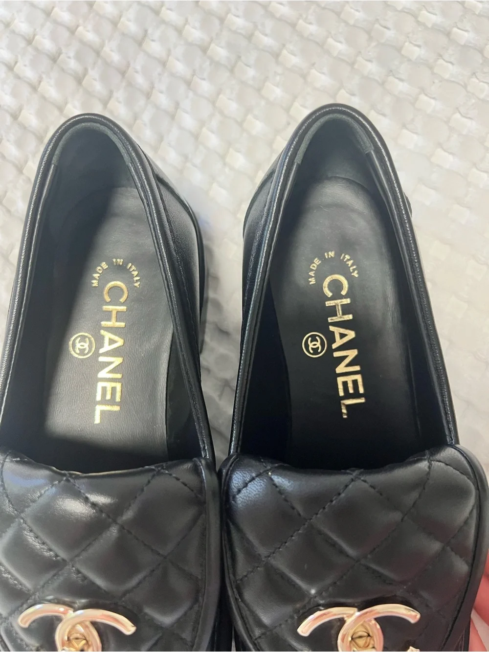 CHANEL Black Quilted Lambskin CC Turnlock Loafers Moccasins